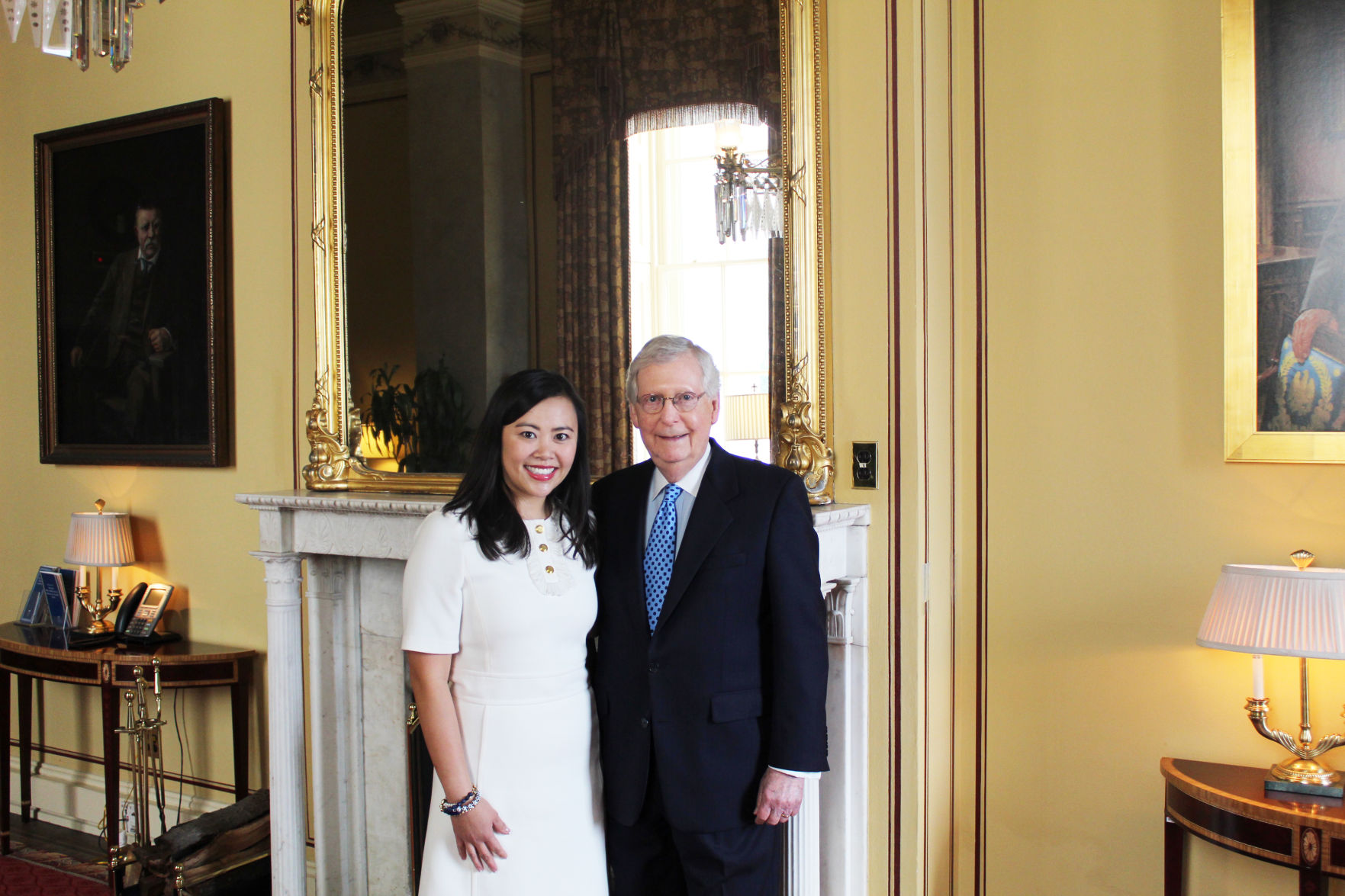 Jennifer Yue Barber and Senate Majority Leader Mitch McConnell